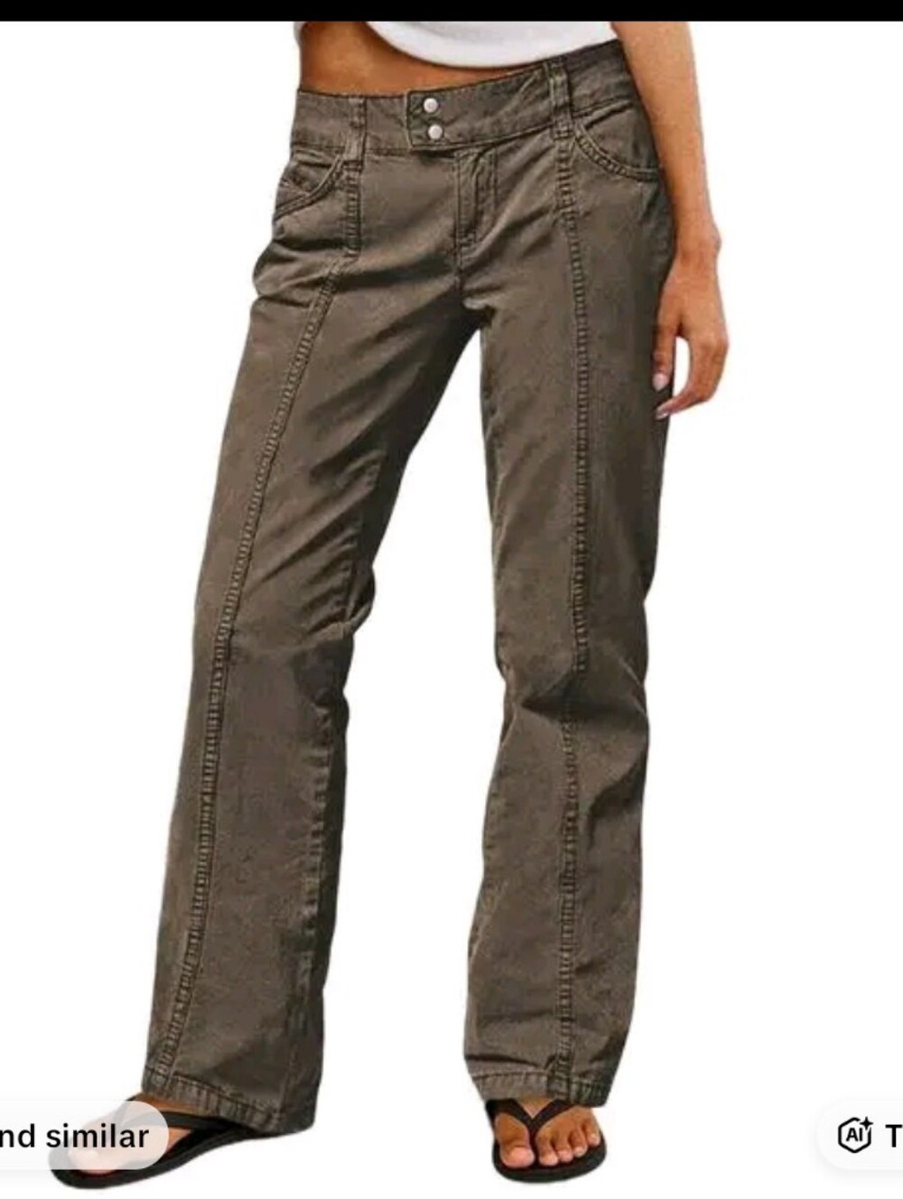 Flamingals Mid Waist Seam Detail Straight Leg Dark Khaki Pants NWT Large